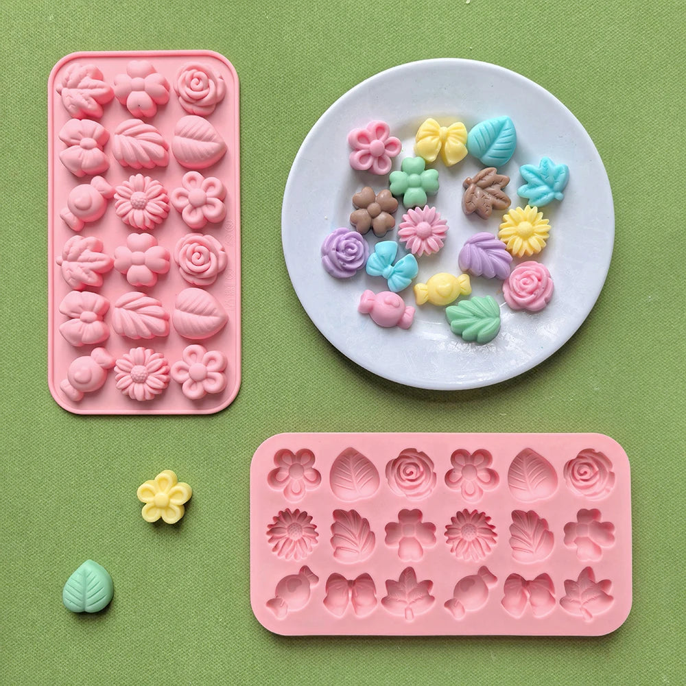 1pc 18 hole leaf, flower shaped DIY non stick silicone mold for gummies, chocolates, candies