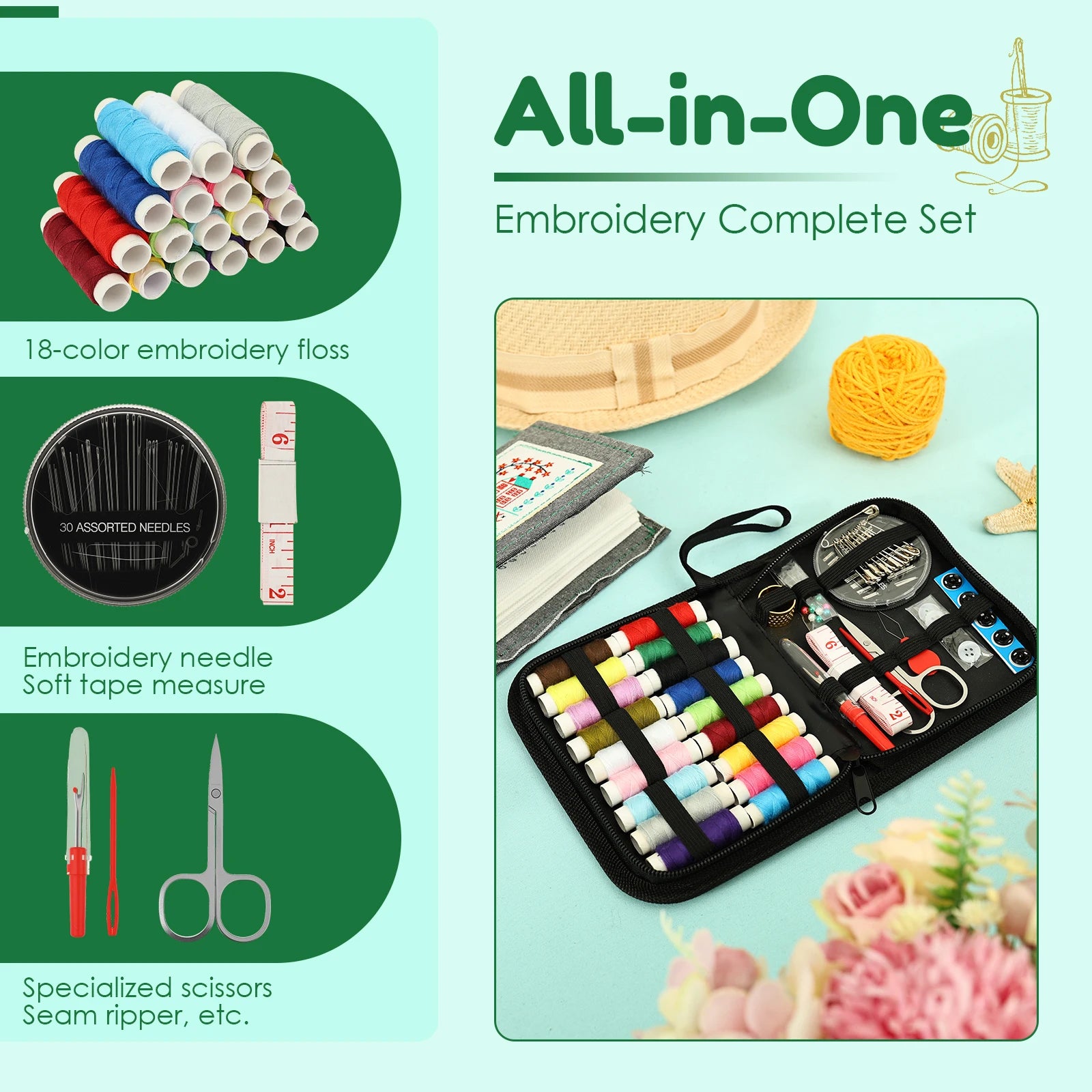 Embroidery Stitch Book DIY Stitch Practice Kit Beginner Embroidery Learning Book Multifunctional Needle Thread Hand Sewing Tool