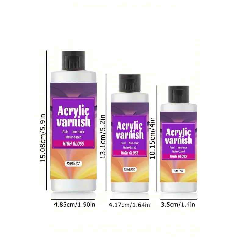 1pc 60/120/200ML High Gloss Acrylic Varnish Non-toxic Water-based Non-Yellowing Gloss Varnish DIY Crafts Protective Coating