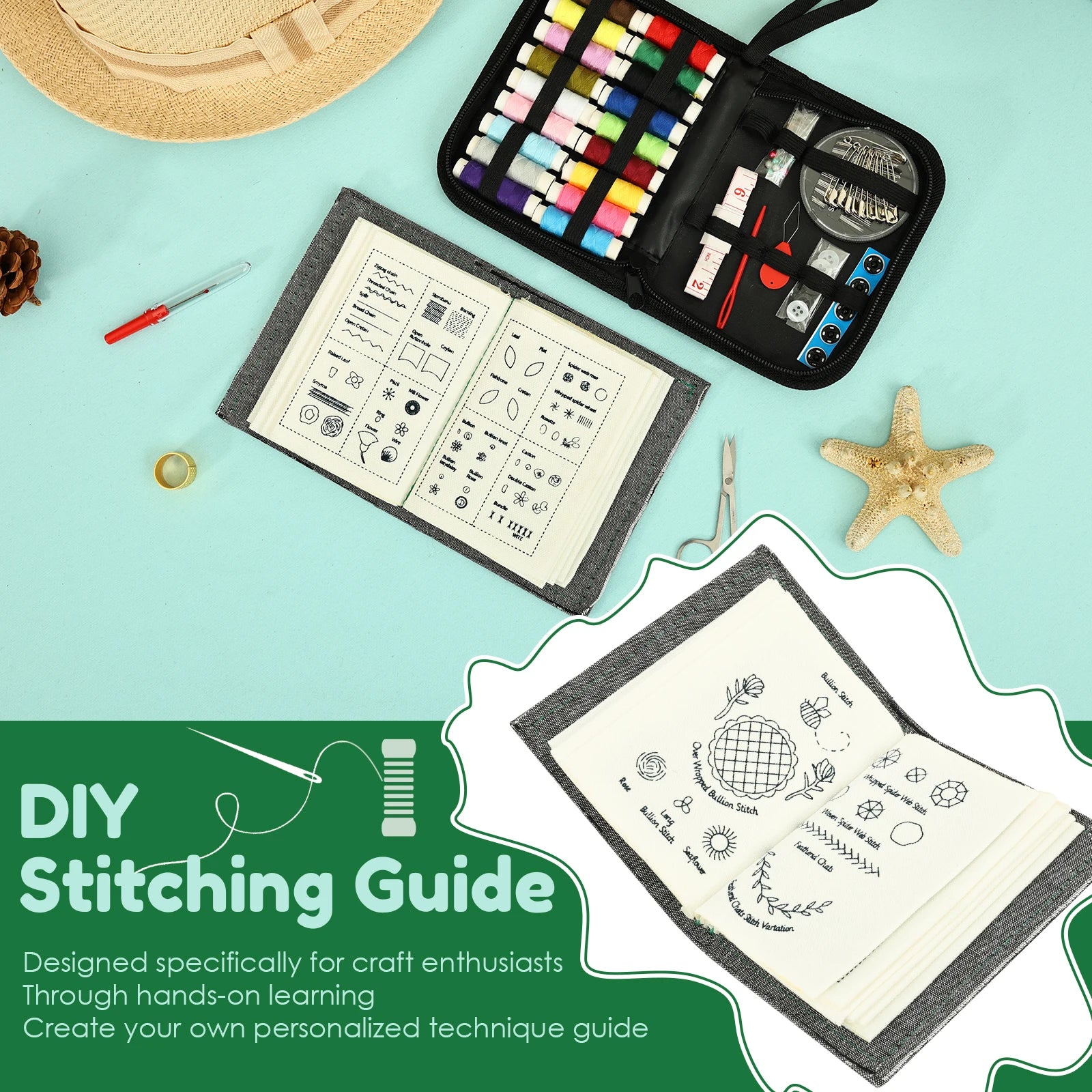 Embroidery Stitch Book DIY Stitch Practice Kit Beginner Embroidery Learning Book Multifunctional Needle Thread Hand Sewing Tool