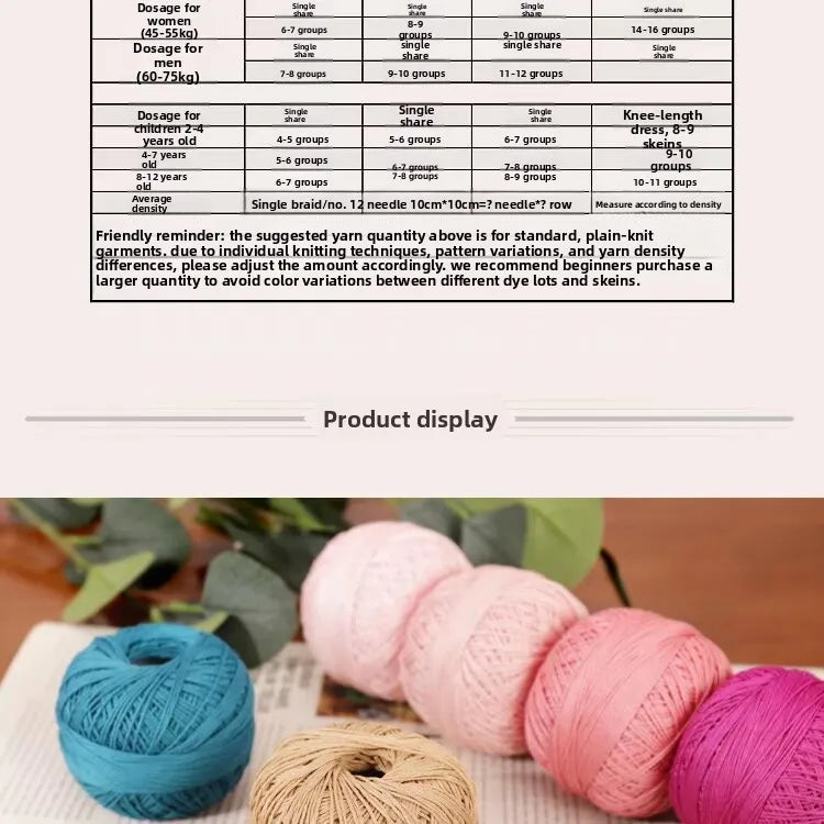 6-Strand Cotton Linen Lace Yarn Handmade Crochet Thread Medium Fine Hooking DIY Material Kit Children's Sweater Crochet Needl...