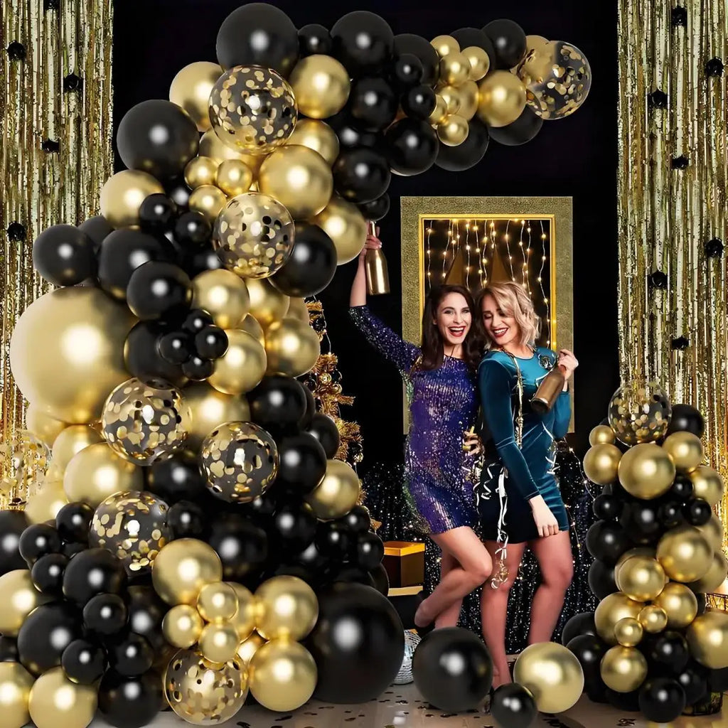 12Inch/10Inch Latex Balls, Black and Gold Balloons, Suitable for Birthday Decorations, Wedding Decorations, Holiday Decorations, Anniversary Atmosphere Arrangements