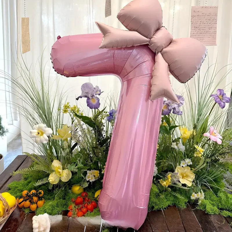 Bow Number Foil Balloons Pink 0-9 for Girls Women Birthday  Anniversary Baby Shower Princess Party Decor Inflatable Supplies