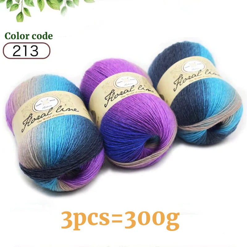 300g Rainbow Long Section Dyed Pattern Crochet Yarn Handmade DIY Knitting Colorful Fashion Outer Shawl Scarf Hat Sweater Yarn Ball 1 Piece = 3 Pieces = 300g
