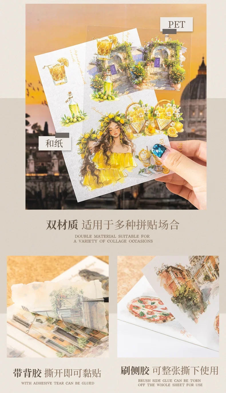 10pcs per Walking in Rome Collection Roman Handbook pack Sticky Notebook Stationery Materials Scrapbook cut 181*119mm