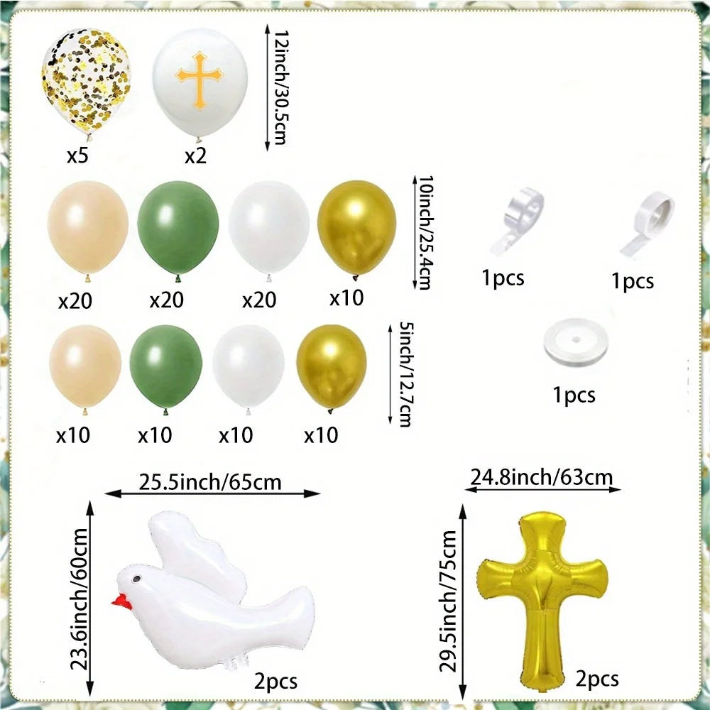 124 Pcs The First Balloon Set with A Communion Theme, Suitable for Baptism Parties Birthday Anniversaries Spring and Summer