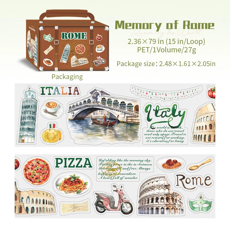 60mm*2m PET Tapes World Travel DIY Scrapbooking Decor Photo Album Collage Junk Journal Materials Aesthetics Stickers