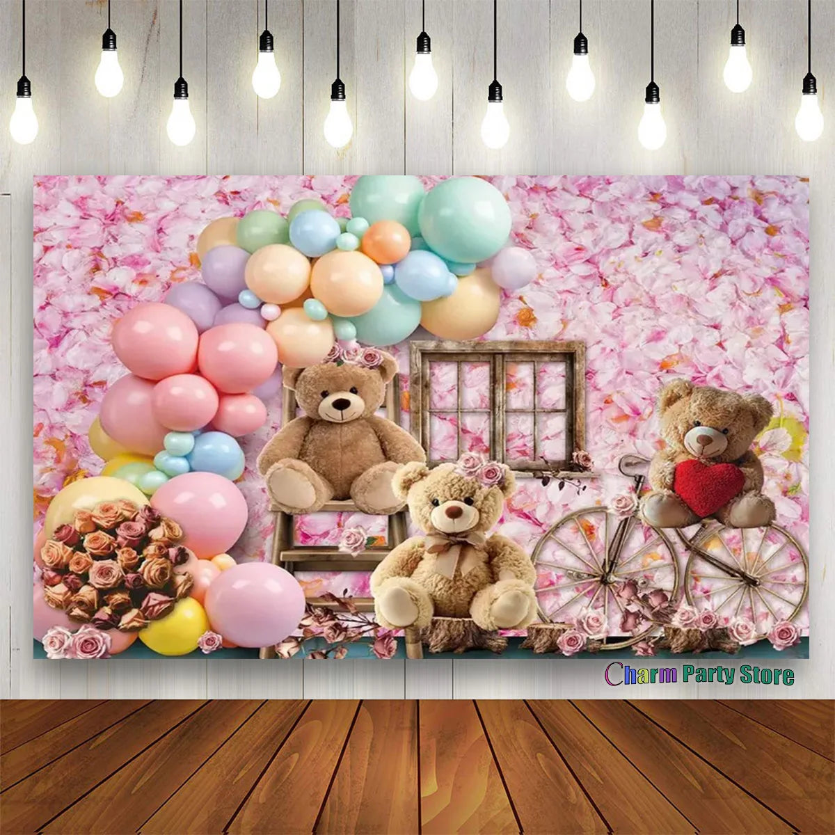 Teddy Bear Colorful Balloons 1st Birthday Backdrop Kids Gifts Baby Shower Oh Baby Background for Photography  Photo Props Studio