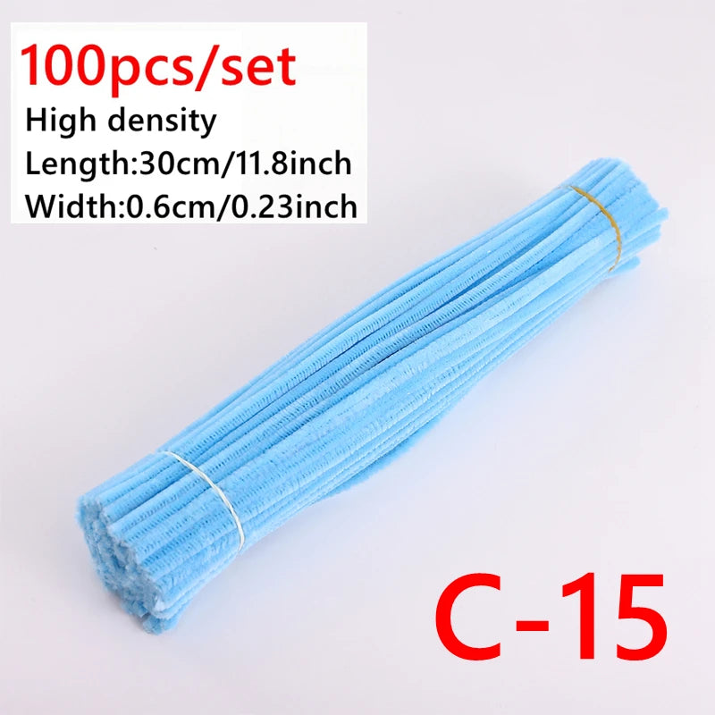 100 Pcs Colorful Chenille Stems Pipe Cleaners Plush Tinsel Stem Wired Sticks Twist Stick Hair Strip DIY Craft Educational Toys