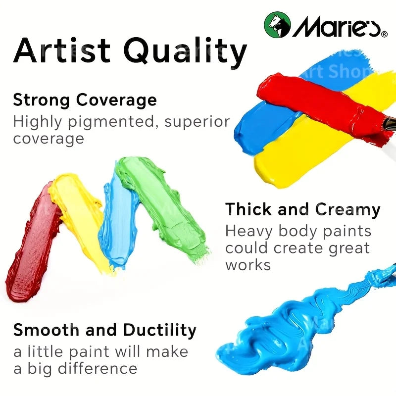 12 Colors Marie's Acrylic Paint Set,100ml/3.38oz,Vibrant Colors,Perect for Artists,Paints on Rocks,Crafts,Canvas,Wood,Stone