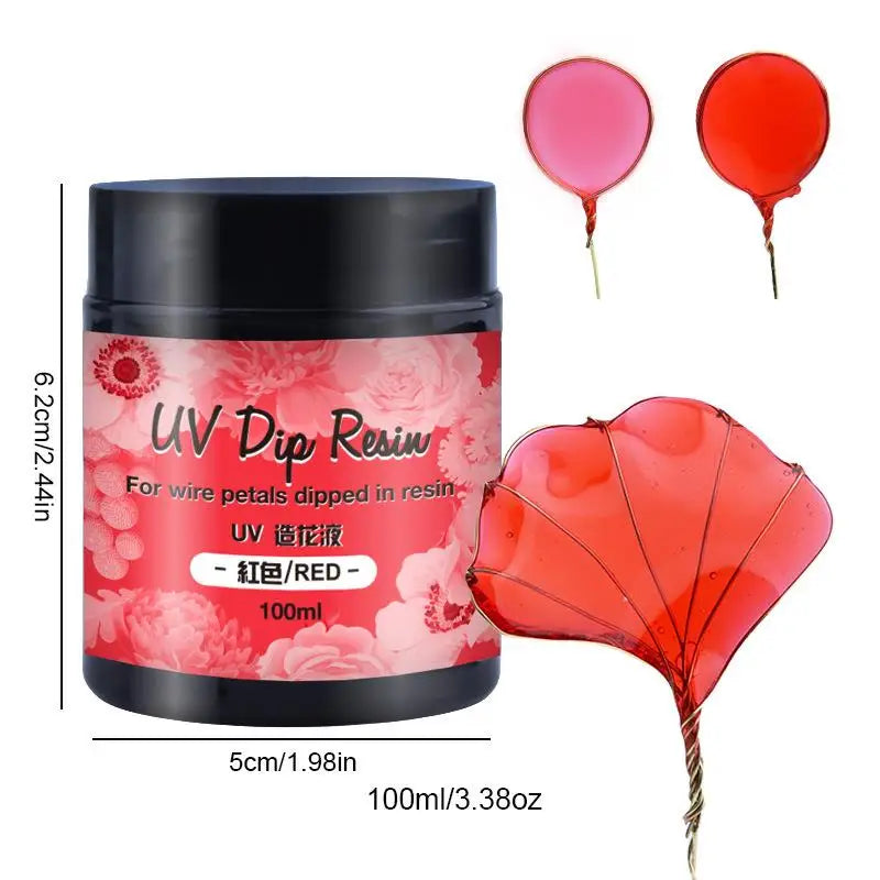 100ml UV DIP Resin Glue For Wire Flowers Colorful Liquid High Gloss Ultraviolet Curing Crystal UV Glue Jewelry Making