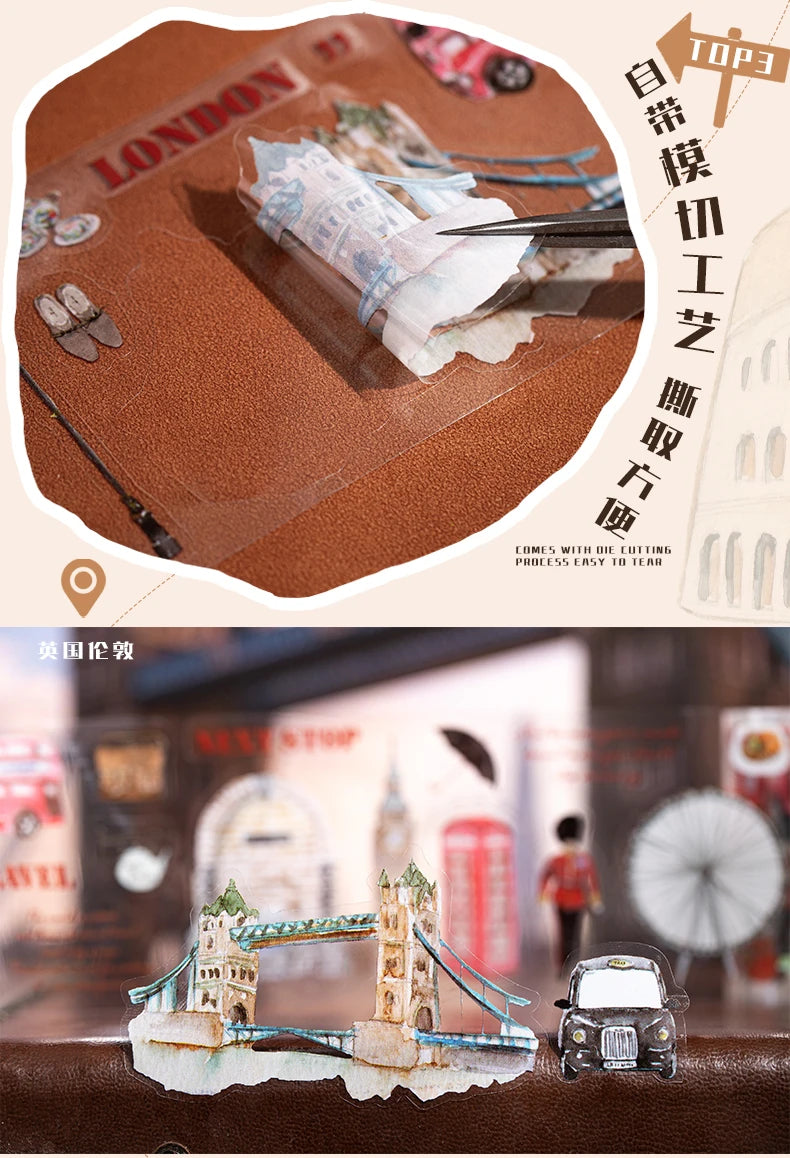 60mm*2m PET Tapes World Travel DIY Scrapbooking Decor Photo Album Collage Junk Journal Materials Aesthetics Stickers