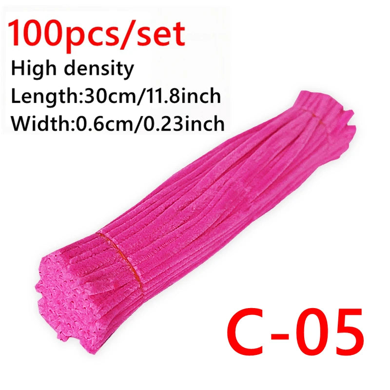 100 Pcs Colorful Chenille Stems Pipe Cleaners Plush Tinsel Stem Wired Sticks Twist Stick Hair Strip DIY Craft Educational Toys