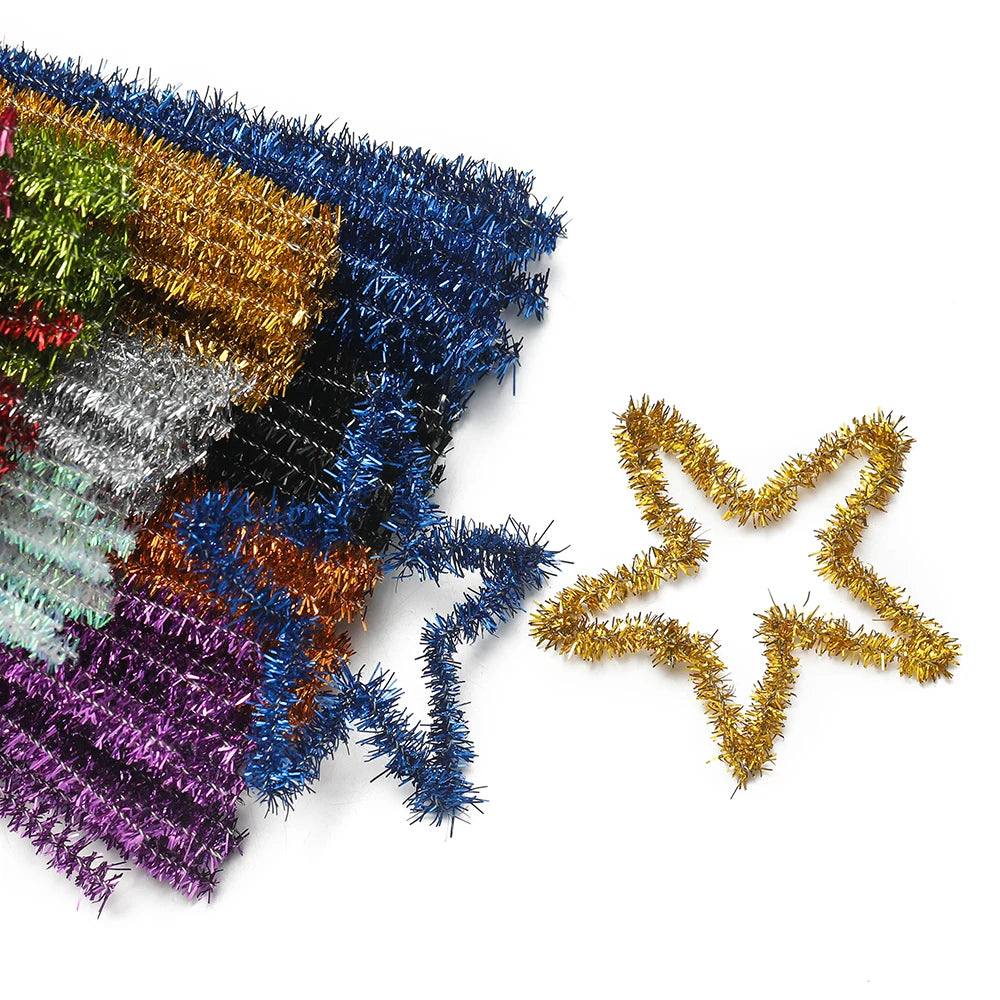 30cm 100pcs Glitter Chenille Stems Pipe Cleaners Plush Stems Wired Sticks Kids Educational DIY Christmas Craft Jewelry Making