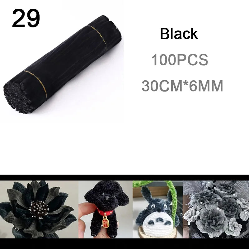 100Pcs Colorful Chenille Stems Pipe Cleaners Plush Tinsel Stem Wired Twist Sticks DIY Hair Flowers Kids Toys Handmade Craft Gift