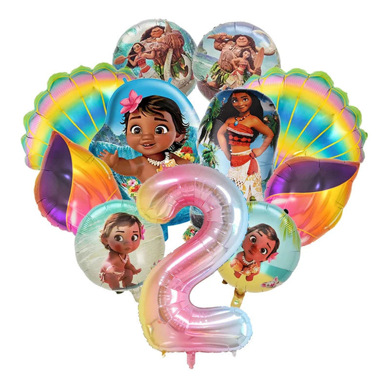 11pcs/set Ocean Adventure Moana Cartoon Balloons Set Baby Shower First Birthday Party Decoration Supplies Shell Conch Globos