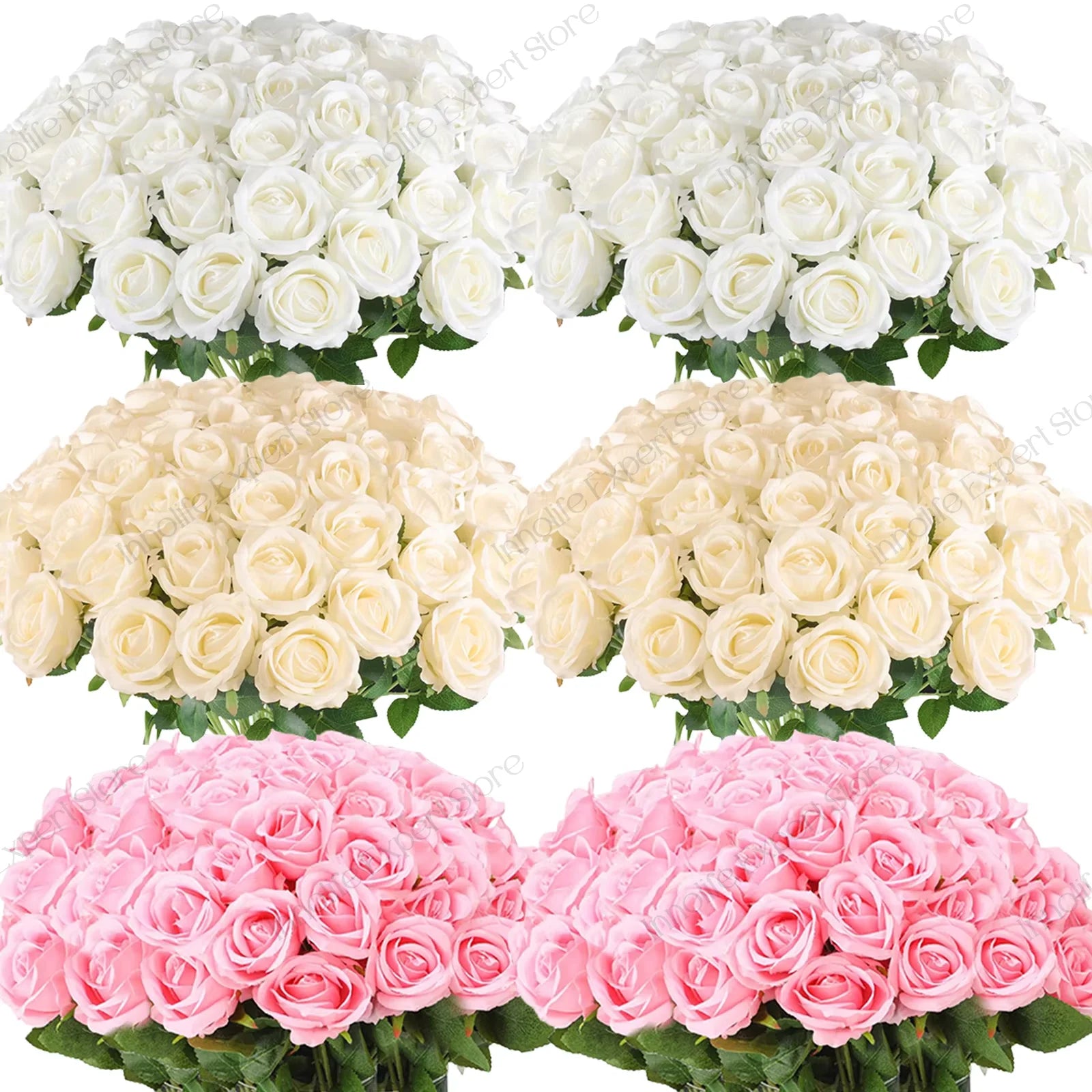 120-500PCS Artificial Rose Flower Velvet White Rose Faux Rose Stems Bulk Wedding Decorations for Party Wedding Birthday