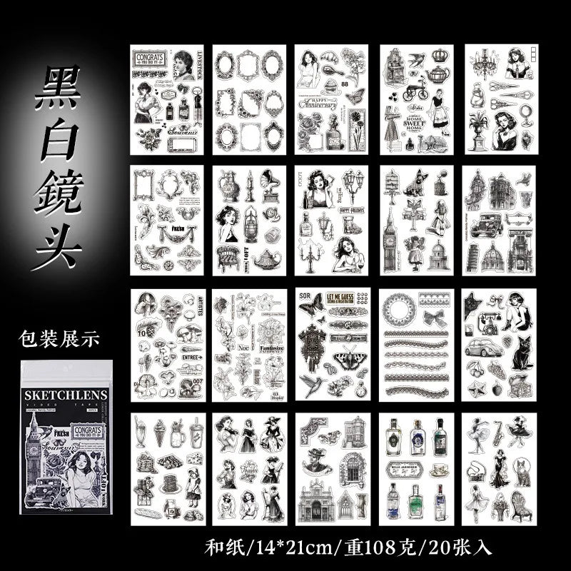 Mr. Paper, 20pcs/book, Vintage Floral Character Sticker Book, Scrapbook Supplies, Decorative Notebook, Photo Frame, Phone Case