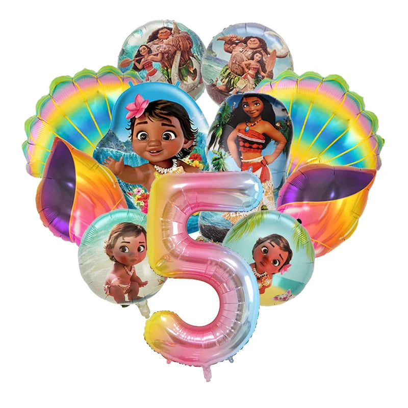 11pcs/set Ocean Adventure Moana Cartoon Balloons Set Baby Shower First Birthday Party Decoration Supplies Shell Conch Globos