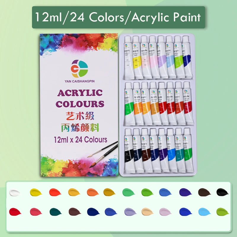 Acrylic Pigment 12/18/24/36 Colors 12ml Set Children's Painting And Oil Painting Beginners Non-Toxic Quick Drying Art Supplies