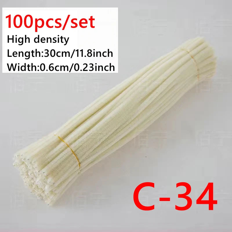 100 Pcs Colorful Chenille Stems Pipe Cleaners Plush Tinsel Stem Wired Sticks Twist Stick Hair Strip DIY Craft Educational Toys