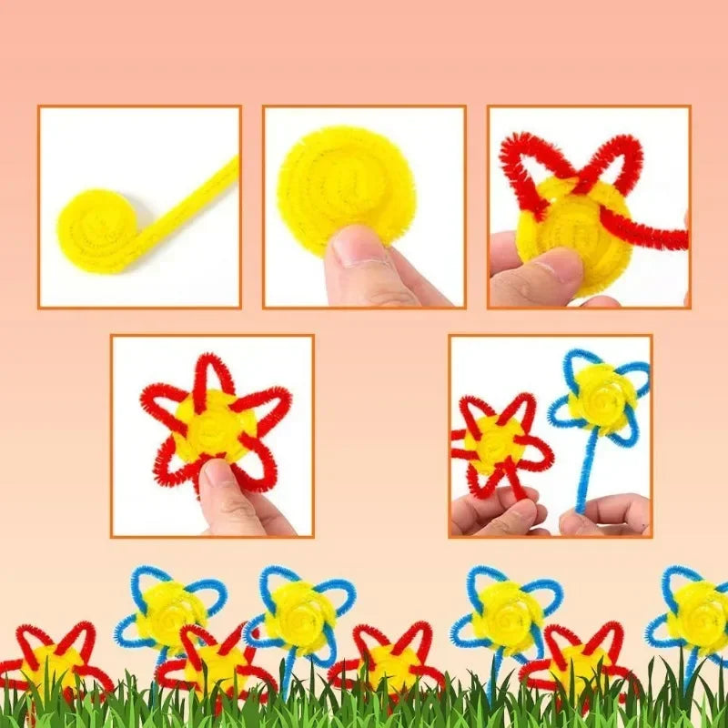 Wholesale Colorful Chenille Stems Pipe Cleaners Plush Tinsel Stem Wired Sticks Twist Stick Hair Strip DIY Craft Educational Toys