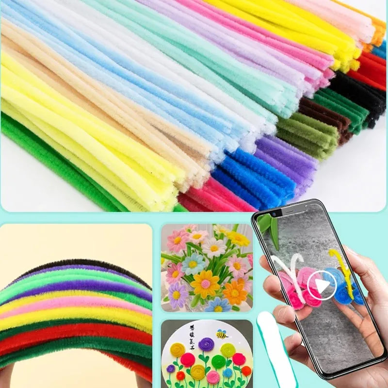 100Pcs Chenille Stems Toys DIY Strips Twist Bar Creative Leisure Hobby Diy Plush Stem Twisted Stick Handmade Material