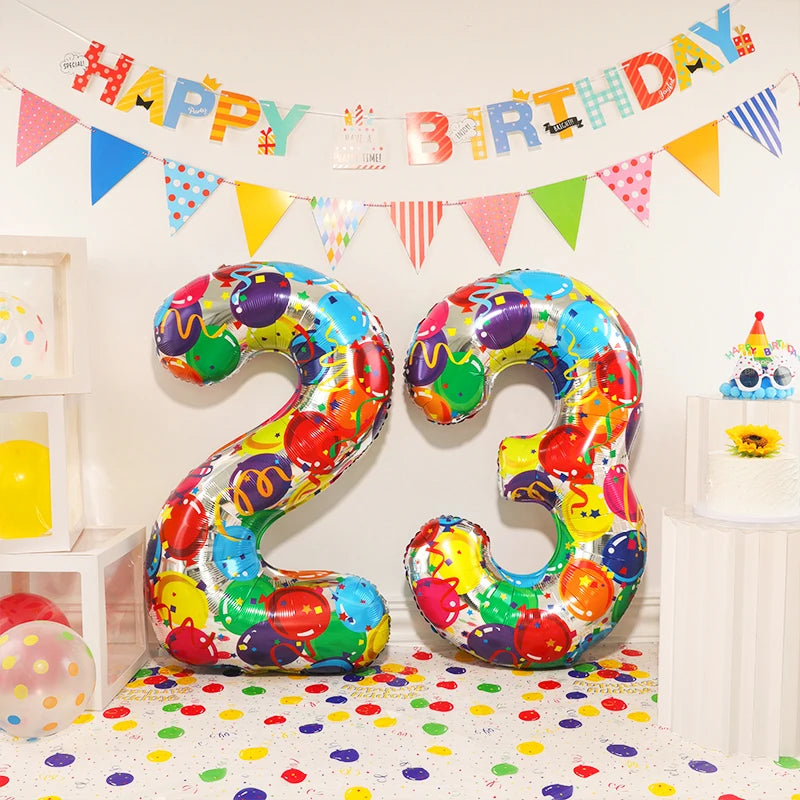 Large Colored Digital Aluminum Balloons for Children and Adults Birthday Party Decoration Baby Girl and Boy Photography Tool 40”