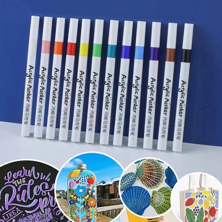 Acrylic Marker 12-80 Colors Pen Set for Draw Sketching Paint Art Markers Graffiti Stone Ceramic Glass Wood DIY Crafts Supplies