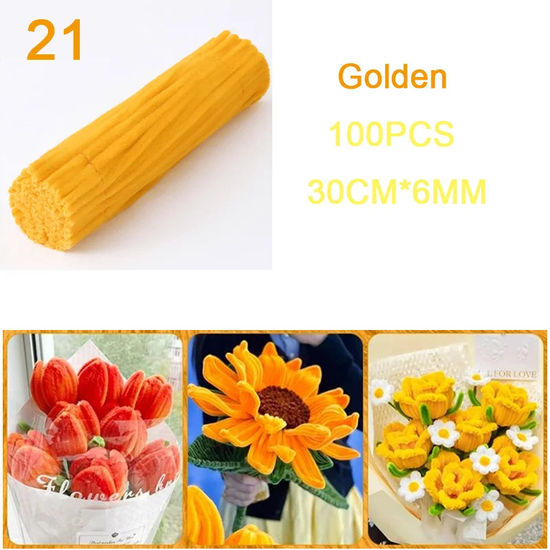 100Pcs Colorful Chenille Stems Pipe Cleaners Plush Tinsel Stem Wired Twist Sticks DIY Hair Flowers Kids Toys Handmade Craft Gift