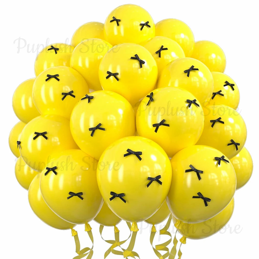 30Pcs Latex Balloons with Black Bow Coquette Bow Themed DIY Balloons Set for Boho Wedding Baby Shower Girls Birthday Party Decor