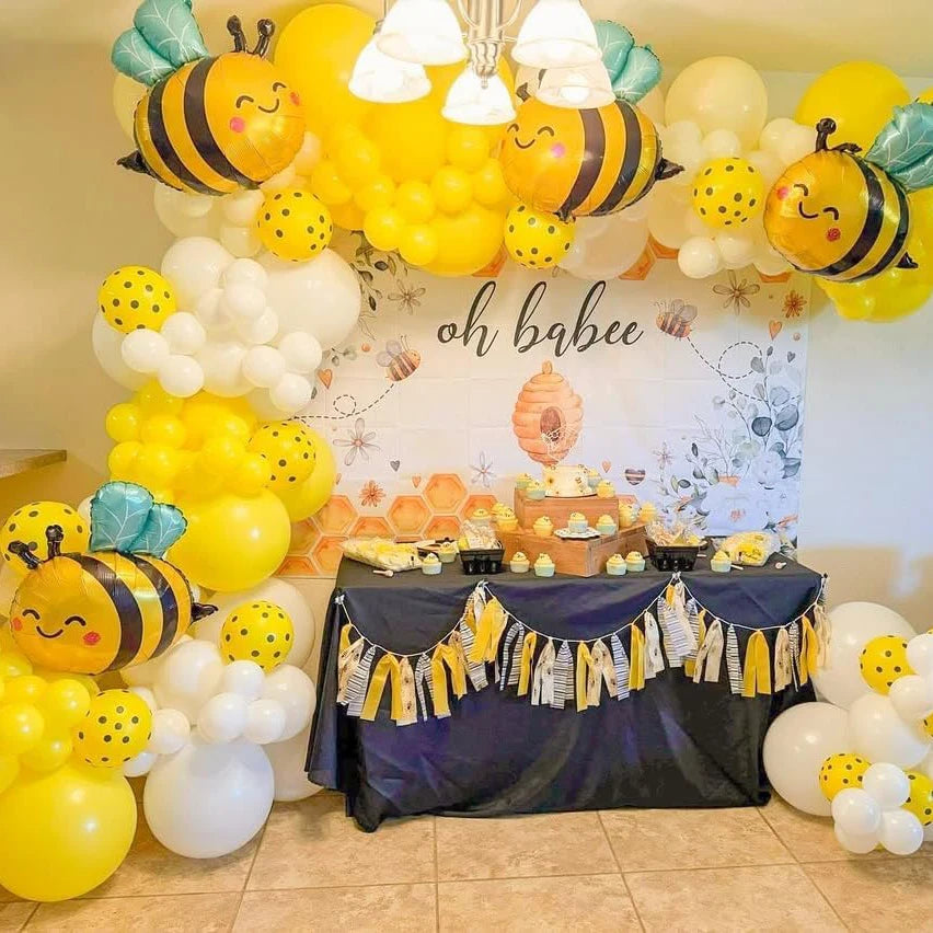 Cartoon Bee & Ladybug Balloons (4 Pcs) - 2 Big Smiling Bees & 2 Walking Ladybugs  for Baby Showers, Birthdays Bee Theme Decor