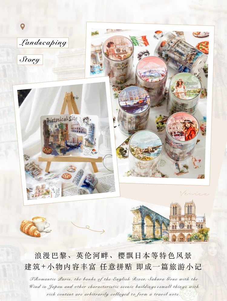 60mm*2m PET Travel Landscape Tape Stickers Creativity Hand Account Adhesive hand made Diy Junk Journal Scrapbooking Supplies