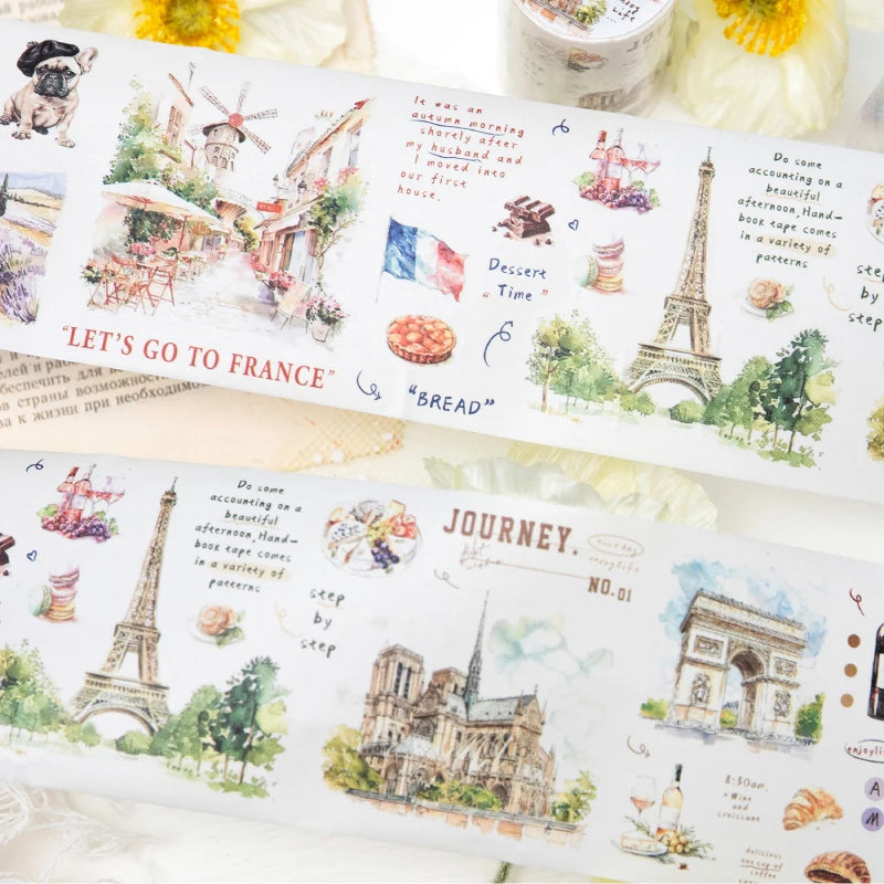 Journal GO 7.5x200cm Decorative Adhesive Washi Tape Romantic Travel Junk Journal DIY Masking Tape Scrapbooking Stickers