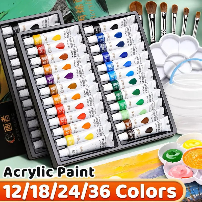 Acrylic Paint Set 12/18/24/36 Colors,12ml Acrylic Painting Kit For Paper,Wood,Canvas,Rock,Ceramic,Clothes,DIY