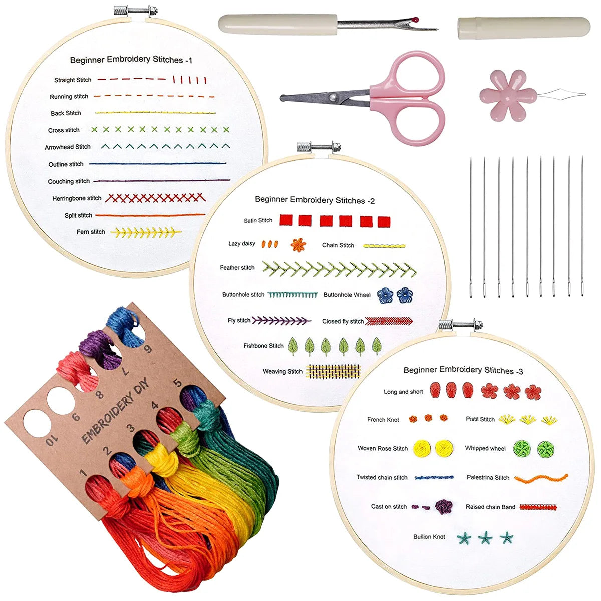 DIY Embroidery Starter Kit Cross Stitch Practice Set to Learn 30 Different Stitches Hand Stitch Embroidery Skill for Beginners