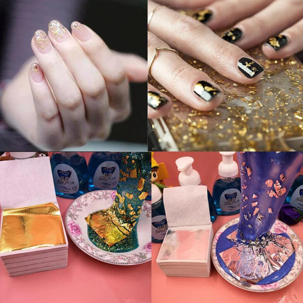 100Sheets Imitation Gold Foil Paper Leaf Gilding Epoxy Resin Fillings for DIY Epoxy Resin Mold Crafts Nail Art Home Decorations