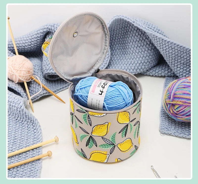 Round Yarn Handheld Storage Bag Portable Knitting Bag with Thread Hole DIY Yarn Sewing Tools Organize Crochet Hook Storage Bag