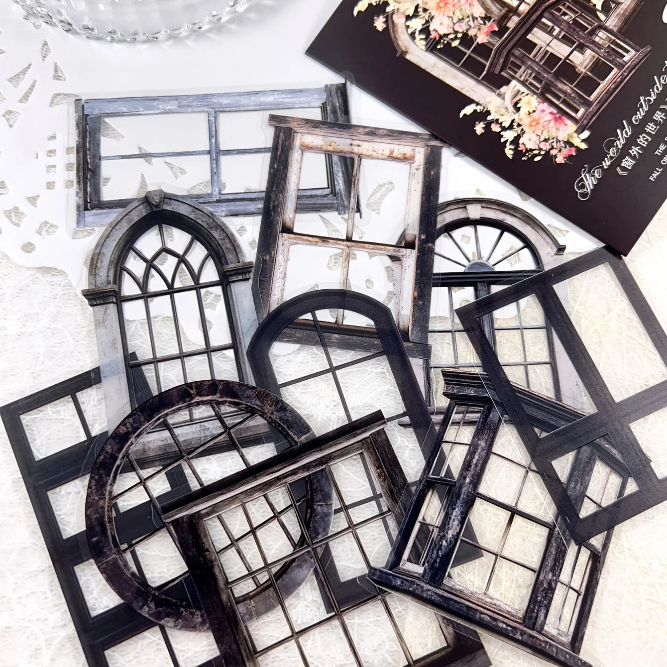 JIANQI 11 Pcs/Pack Retro Gate Stickers Decorative Scrapbooking Collage Materials Vintage Gates Decals for Journal Craft Making