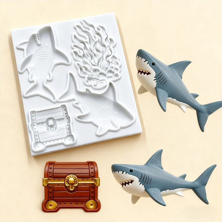 Ocean Adventure Series Silicone Molds Sharks, Turtles, Treasure Chests Fondant Candy Chocolate Mould Cake Decorating Tools