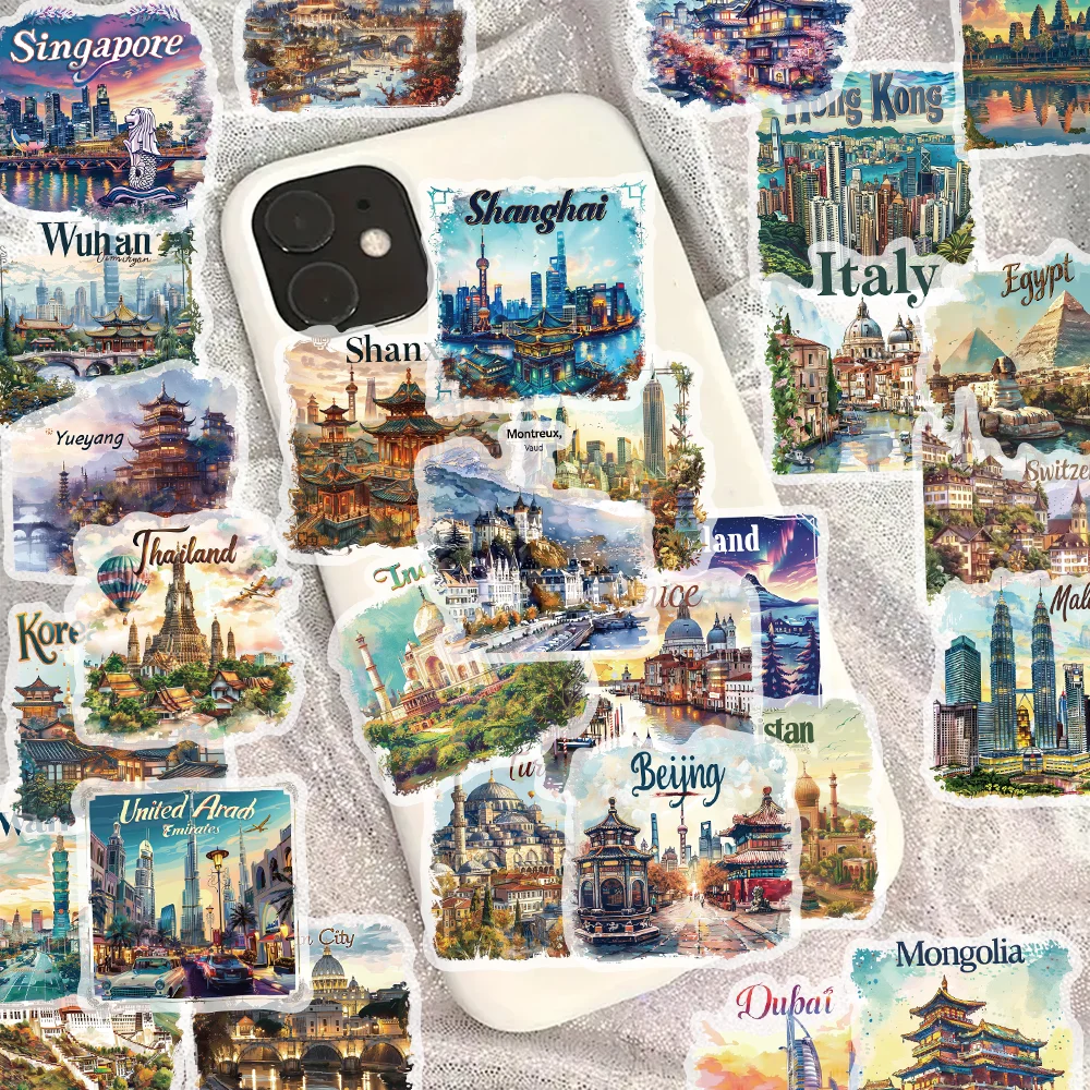 50pcs travel postcard stickers world city landmark DIY guitar helmet scrapbook skateboard laptop decorative waterproof stickers