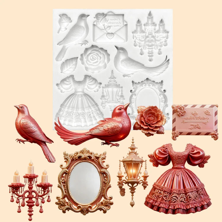 Valentine's Day Rose Silicone Molds Gift Box Bird and Dress Fondant Candy Chocolate Mould Wedding Cake Decoration Accessories