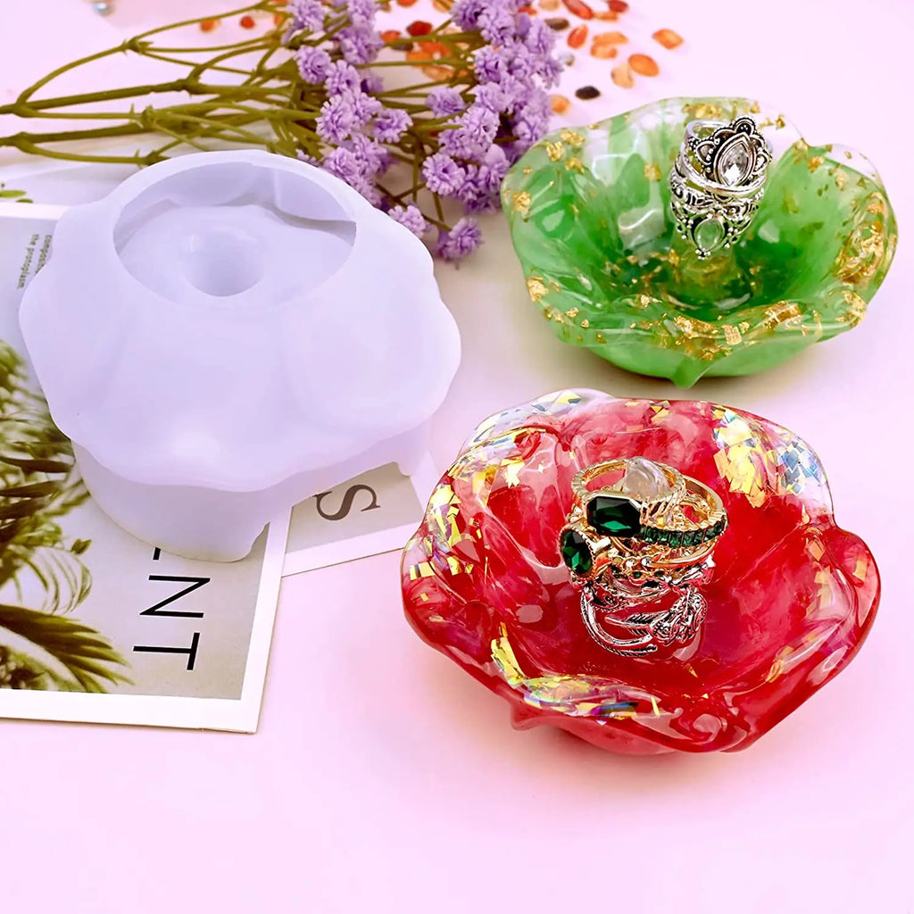 Ring Holder Resin Mold, 1Pcs Rose Ring Dish Silicone Molds for Epoxy Resin, Silicone Resin Molds for DIY Jewelry Holder Dish, Re