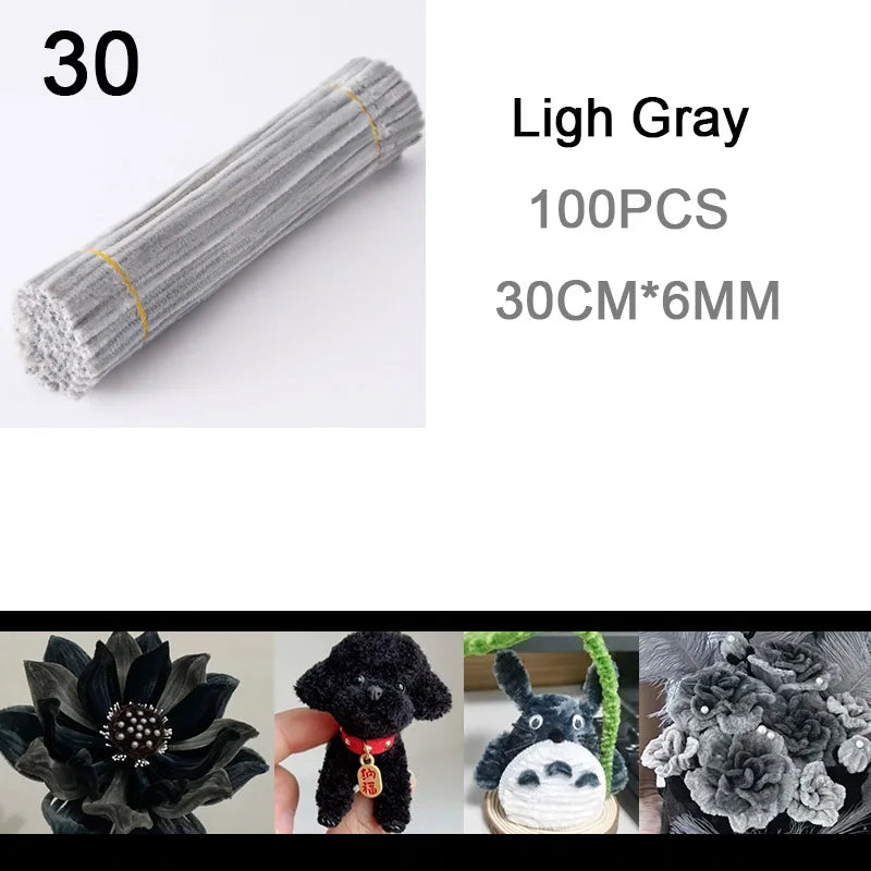 100Pcs Colorful Chenille Stems Pipe Cleaners Plush Tinsel Stem Wired Twist Sticks DIY Hair Flowers Kids Toys Handmade Craft Gift