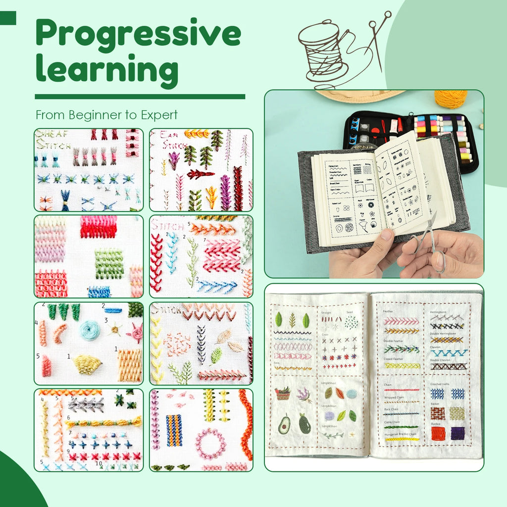 Embroidery Stitch Book DIY Stitch Practice Kit Beginner Embroidery Learning Book Multifunctional Needle Thread Hand Sewing Tool