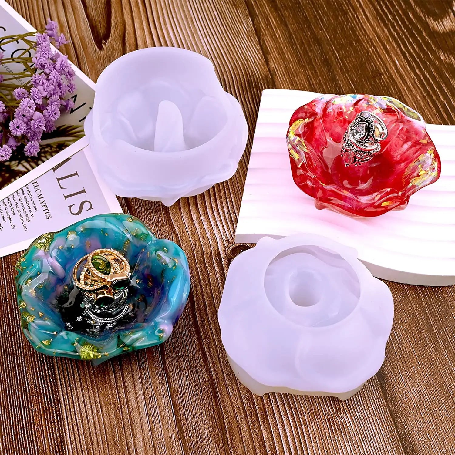 Ring Holder Resin Mold, 1Pcs Rose Ring Dish Silicone Molds for Epoxy Resin, Silicone Resin Molds for DIY Jewelry Holder Dish, Re