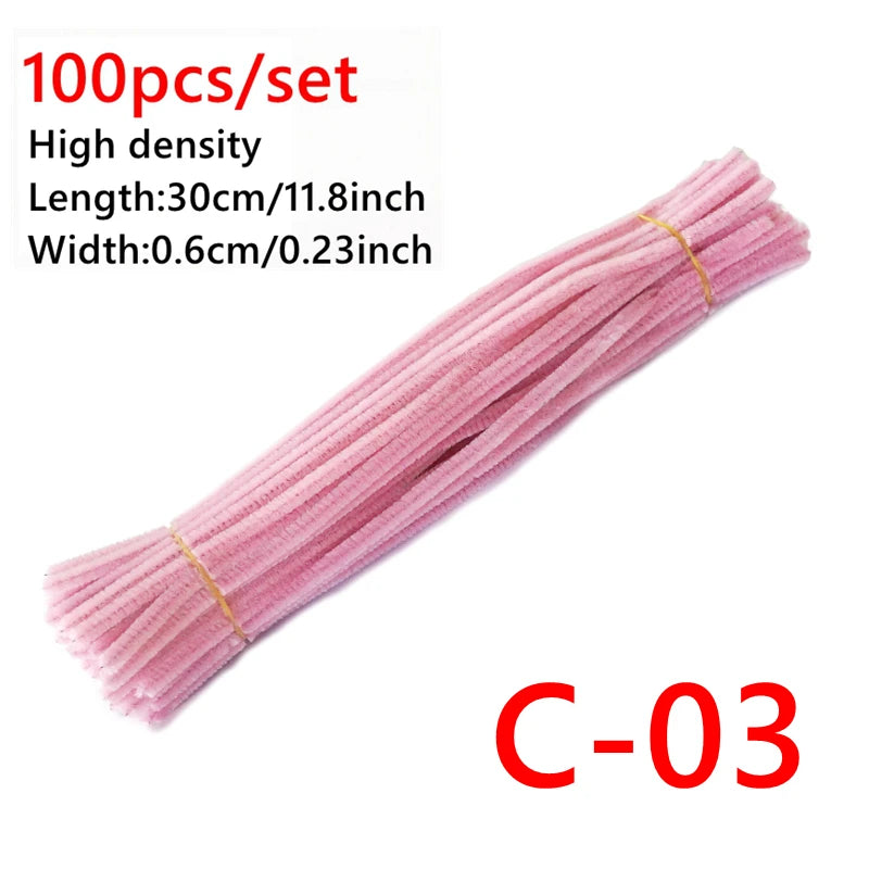 100 Pcs Colorful Chenille Stems Pipe Cleaners Plush Tinsel Stem Wired Sticks Twist Stick Hair Strip DIY Craft Educational Toys