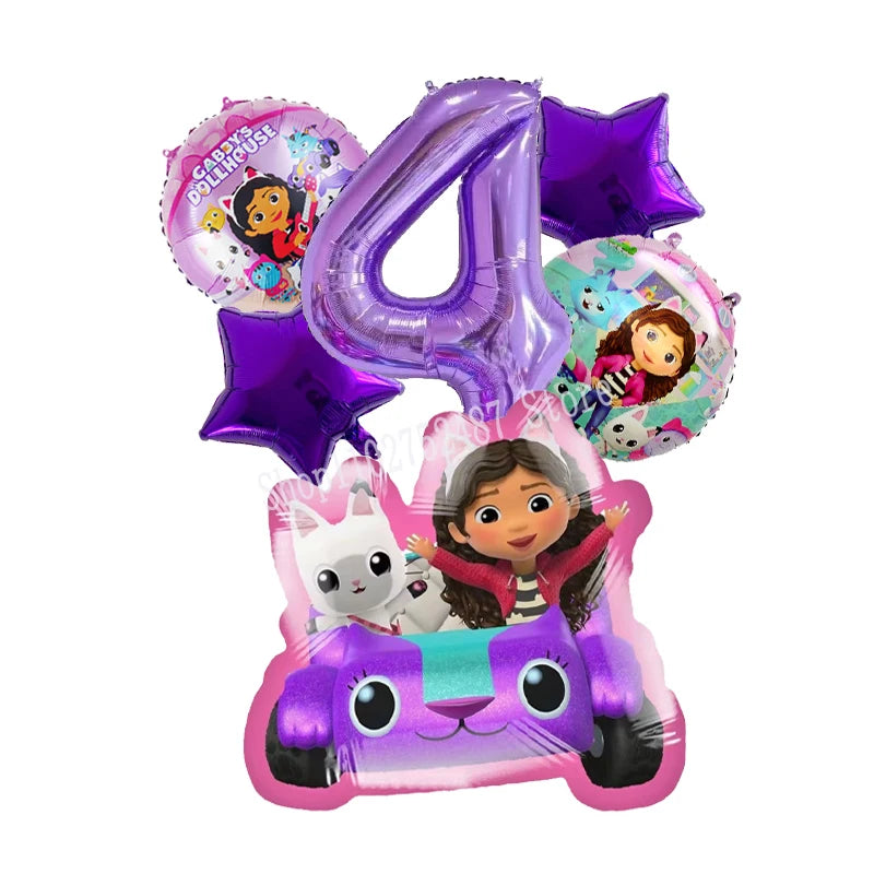 Gabby Dollhouses Birthday Balloons Girls New Anime Digit 1-10 Party Decoration Baby Shower Gender Reveal Ballons Kids Toys Gift