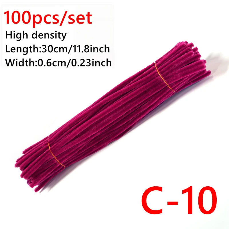 100 Pcs Colorful Chenille Stems Pipe Cleaners Plush Tinsel Stem Wired Sticks Twist Stick Hair Strip DIY Craft Educational Toys