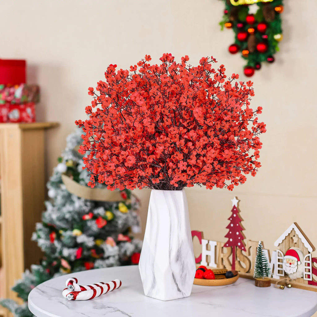 5Pcs Red Babys Breath Artificial Flowers Fake Gypsophila Bouquets for Home Wedding Table New Year Party Christmas Decorations